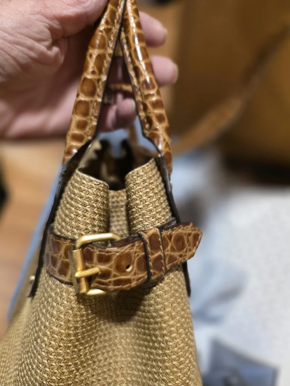 Eric Javits Vintage Brown Croc-Embossed Women Handbag